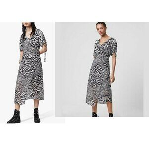 NEW All Saints Carla Remix Zebra Print Midi Dress Size XS White/Black